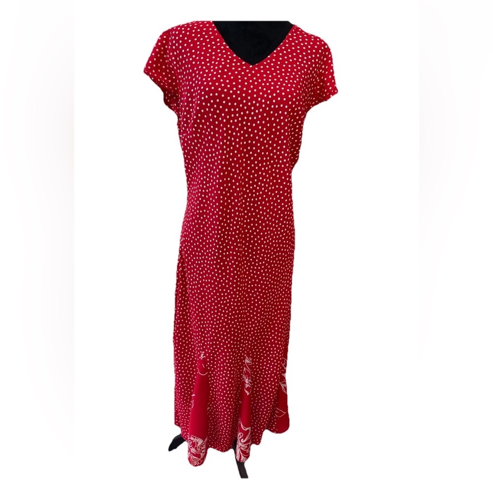 April Cornell red white‎ polka dot 1940s style cottage core ladies 1990s dress M